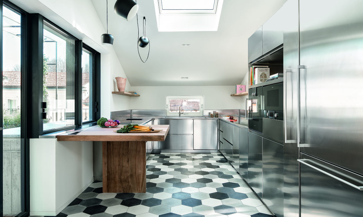 Abimis Stainless Steel kitchens galley style with vinyl floor