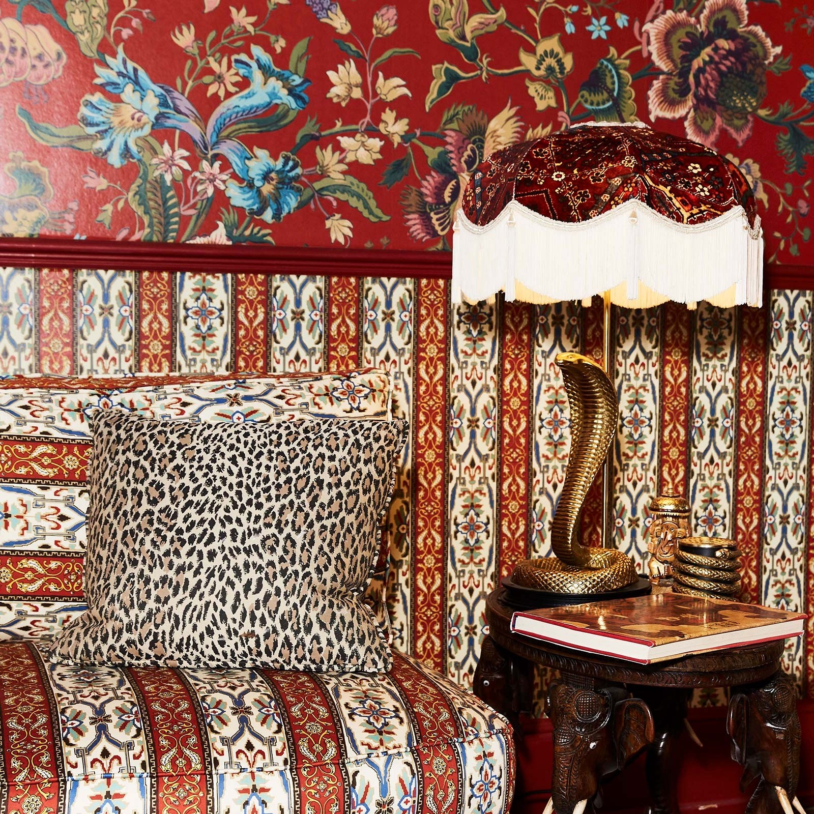House of Hackney's Majorelle Wallpaper Henna in hospitality setting