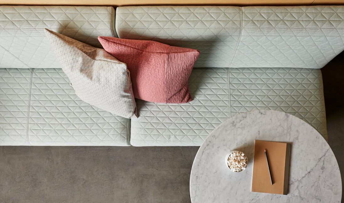 Designtex and Coalesse new textile collection Burrard pattern on sofa