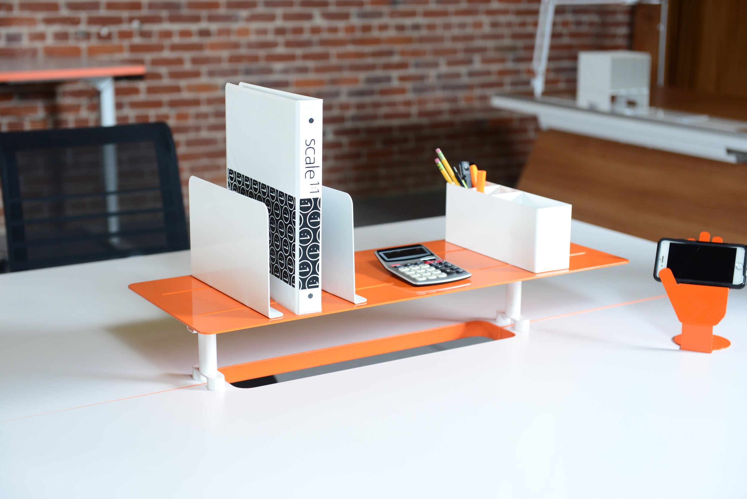 G-Series Workstation detail of pop up shelf accessory