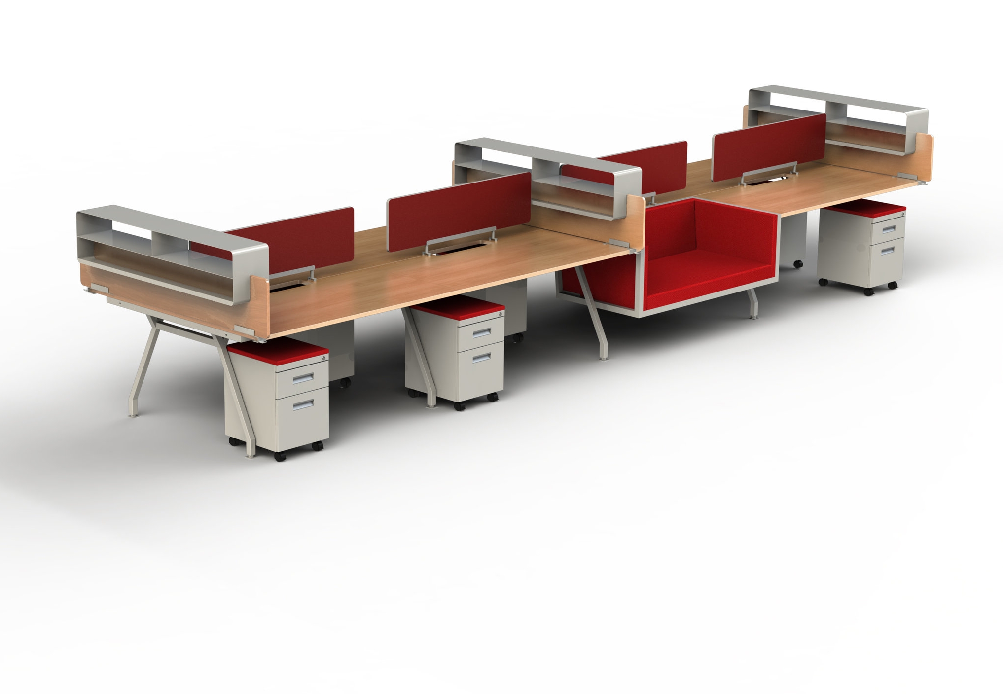 G-Series Workstation red upholstery with laminated wood surface