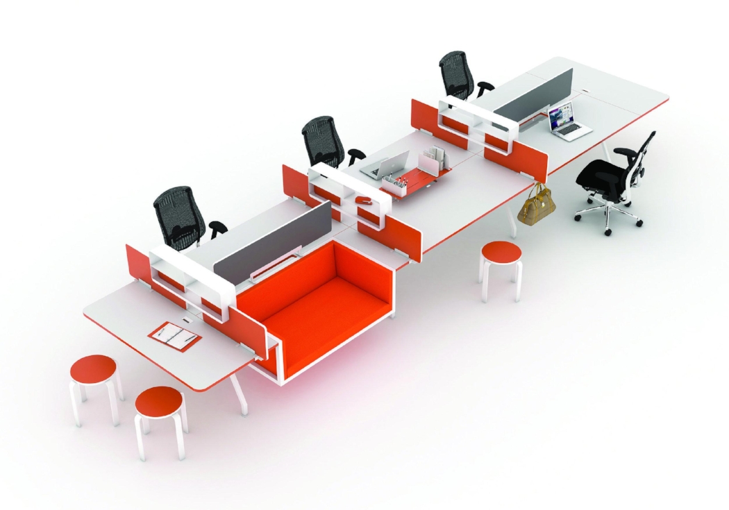 G-Series workstation overhead view white and orange
