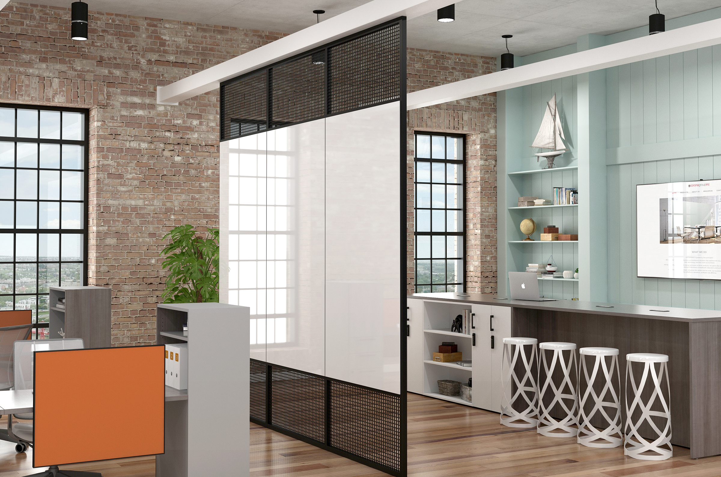 Intersection Room Divider white glass board with black frame