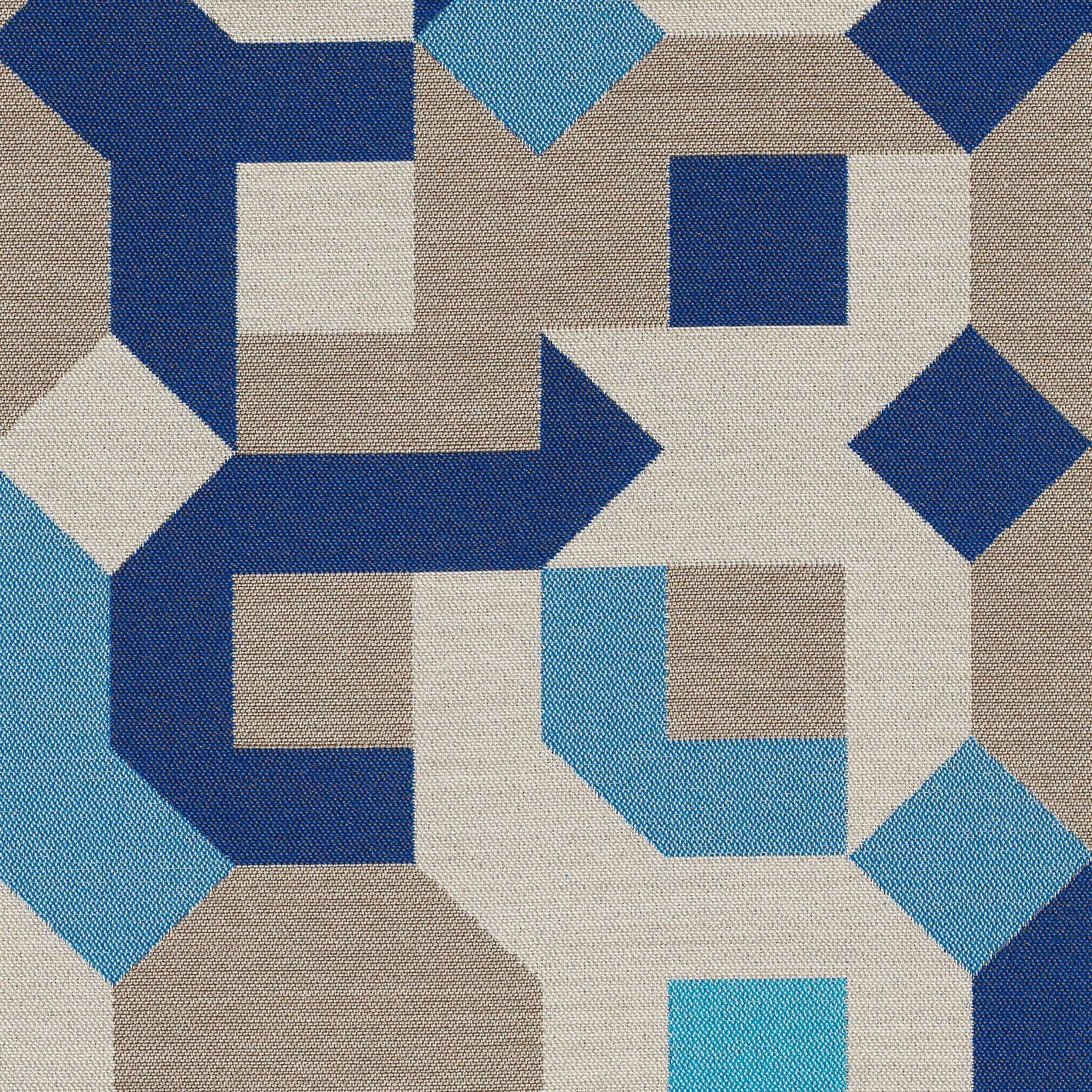Carnegie Game Theory Fabrics Puzzle pattern close up blue and white