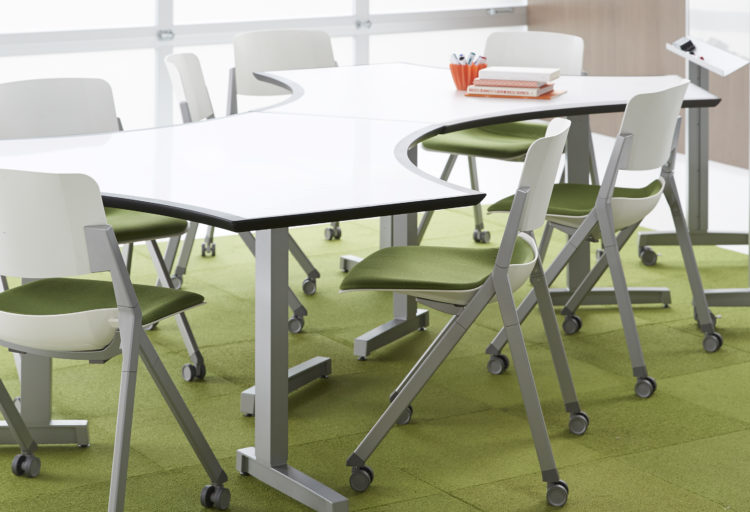 Dewey by Surfaceworks six-sided tables joined white laminate