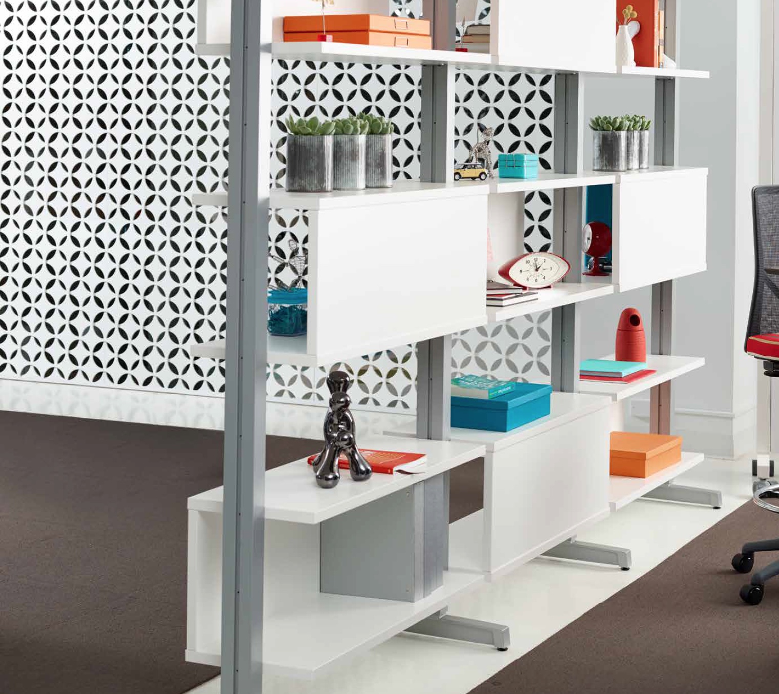 Dewey by SurfaceWorks bookshelf/divider screen in office setting