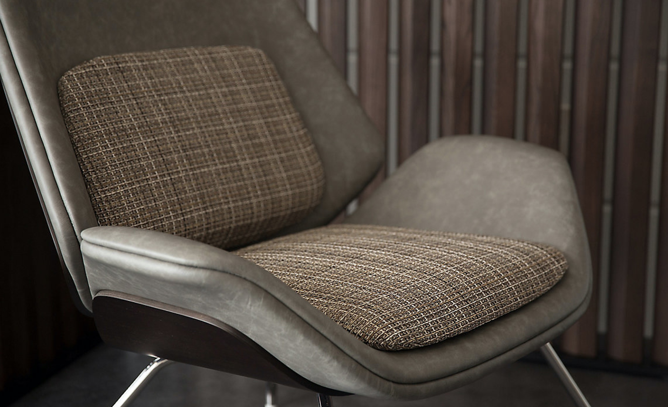 HBF New Textiles for Spring  Grateful Grid on chair khaki and gray