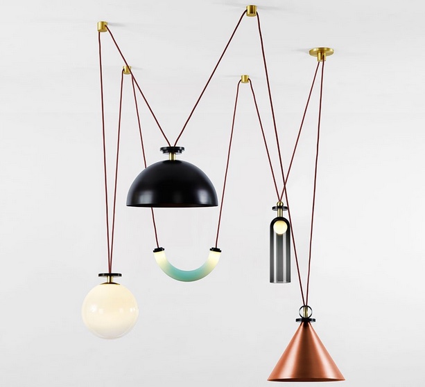 geometric modular pendant on cords