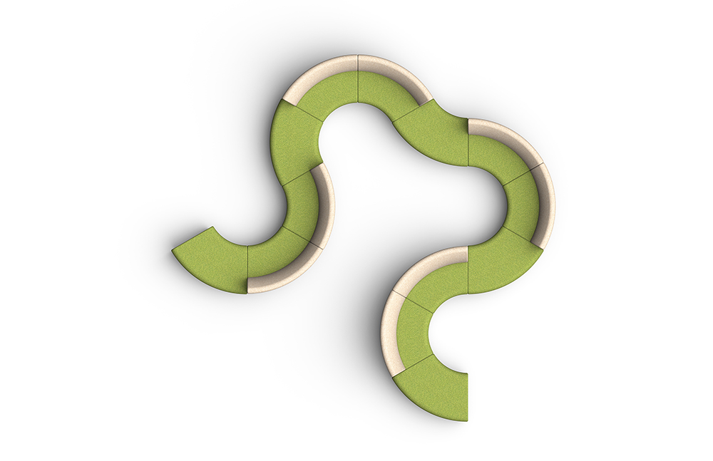 Paséa from SitOnIt Seating and Ideon Design overhead view of serpentine arrangement in green