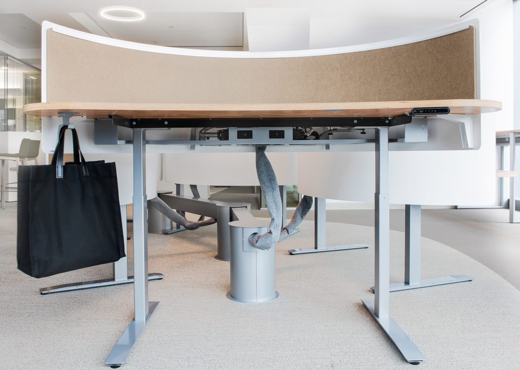 Harbor Stone Desk System lower view with cabling system