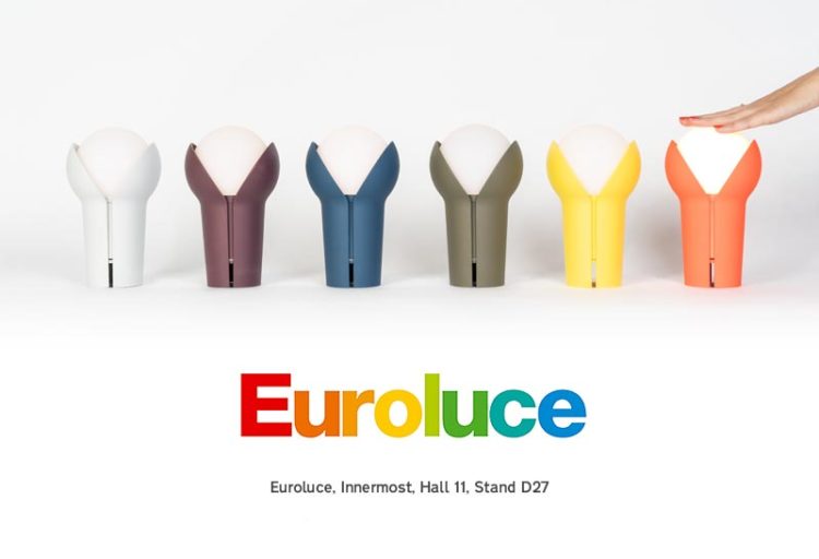 portable lamps in bright colors against white background