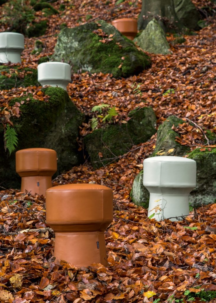 Werner Aisslinger design Moroso Token Stool several stools in wooded setting