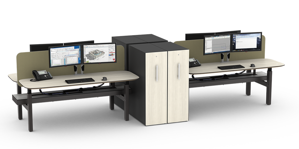 Watson Seven Workbench two surfaces with integrated towers and ellipse worktop style