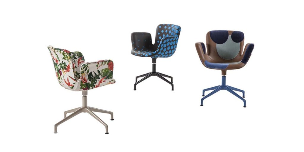 Werner Aisslinger Design Juli Chair Jubilee Edition for Cappellini three chairs with creative pattern upholstery