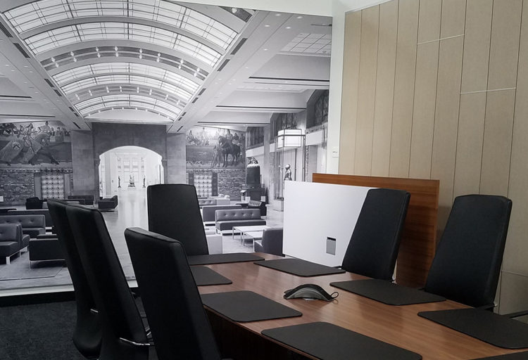 VisualAcoustiq panel with black and white image of museum interior