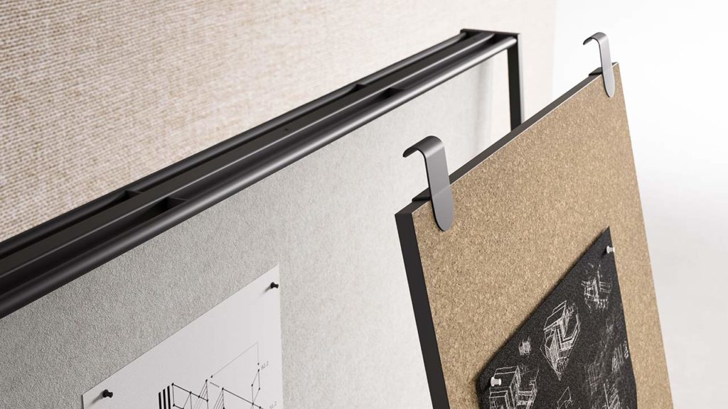 Atelier Collaborative Furniture Solution pinboards with detail of attachment feature