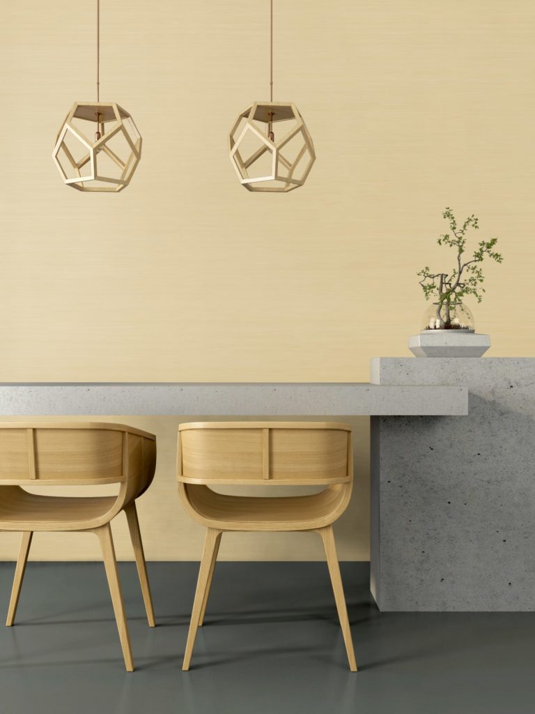 Tarkett Mixonomi and Linowall yellow in kitchen adjacent to table