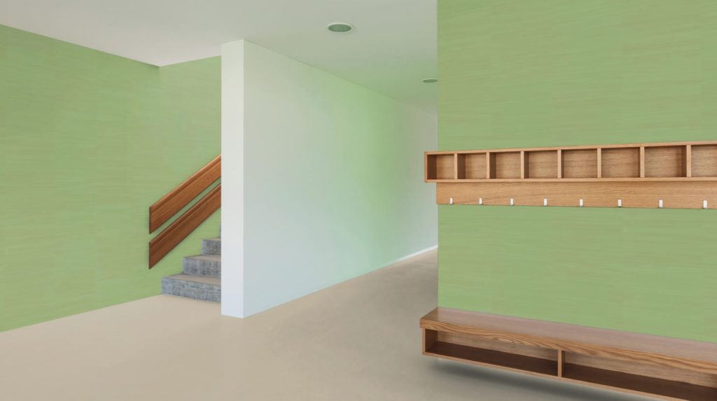 Tarkett Linowall and Mixonomi lime green in basement