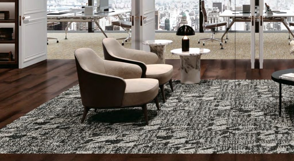Shaw Contract Suited Houndstooth black and white in workspace overlooking city