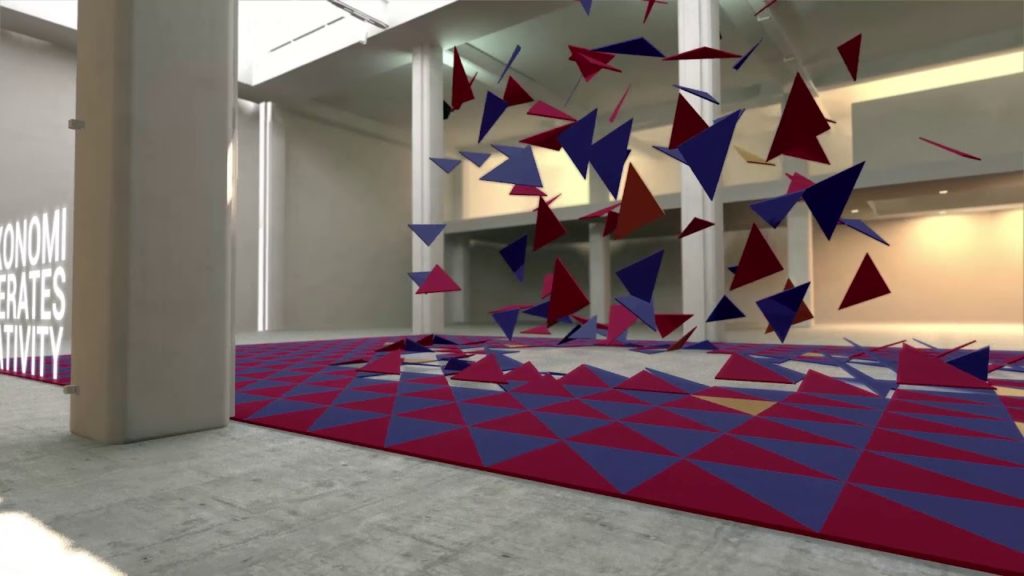 Tarkett Linowall and Mixonomi diamond pattern in red and blue