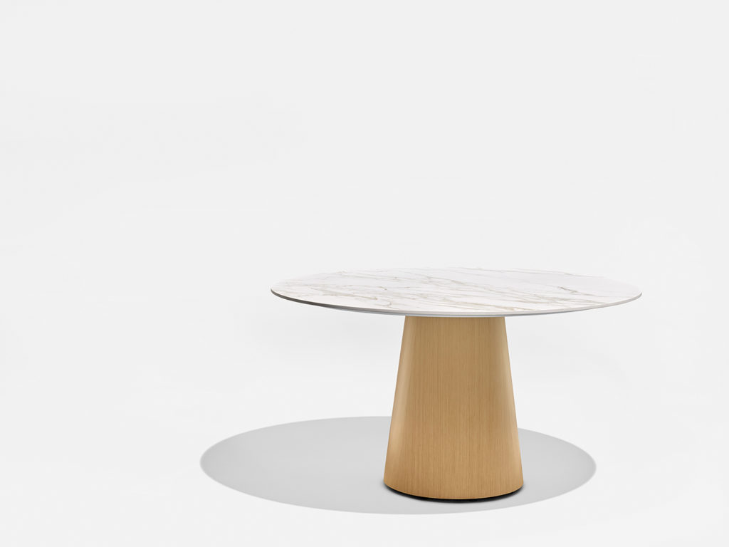 Nucraft Flow Conference Table pyramid base with carrara marble top