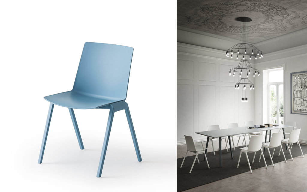 Magnuson Group Joule Chair blue and white in conference room