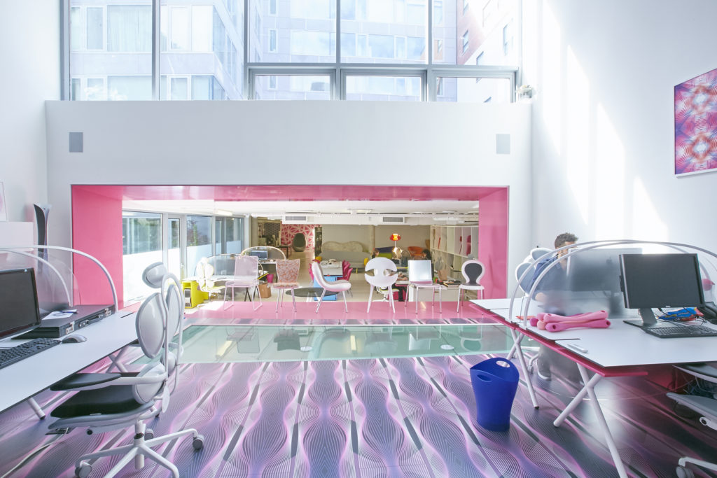 Karim Rashid Hook Workspace Collection desks and different chairs