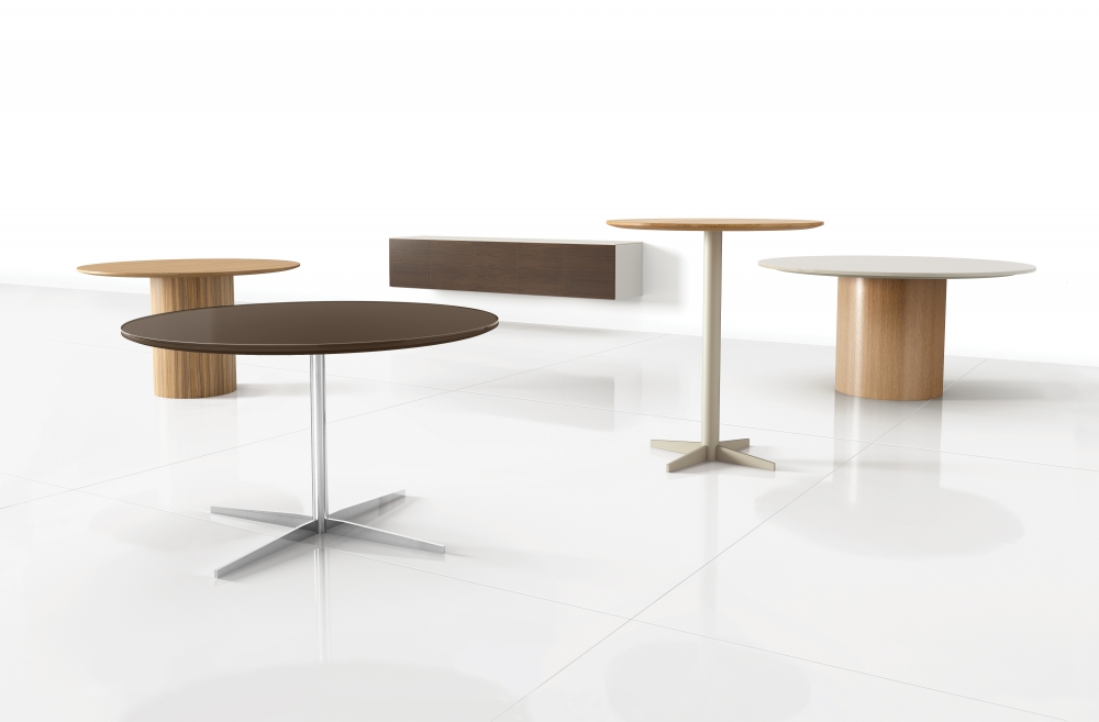 Nucraft Flow Table small table group with various tops and finishes