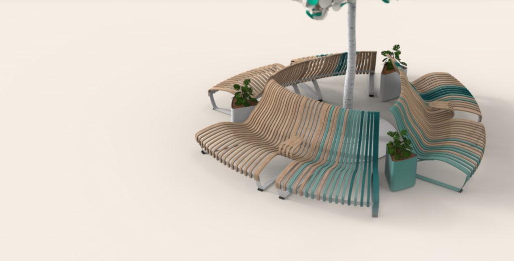 Green Furniture Concept Recliner in circular formation with standard and green wood