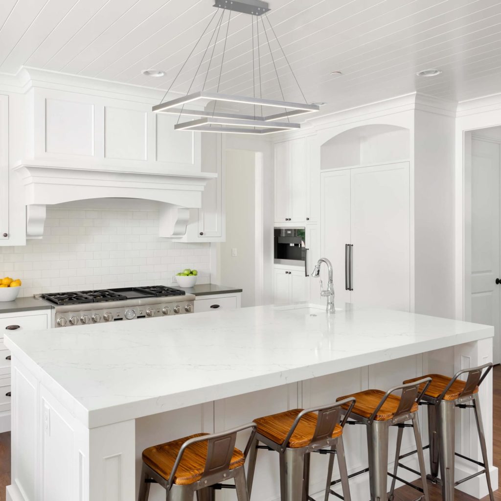 Vonn's Atria Chandelier white rectangle in kitchen