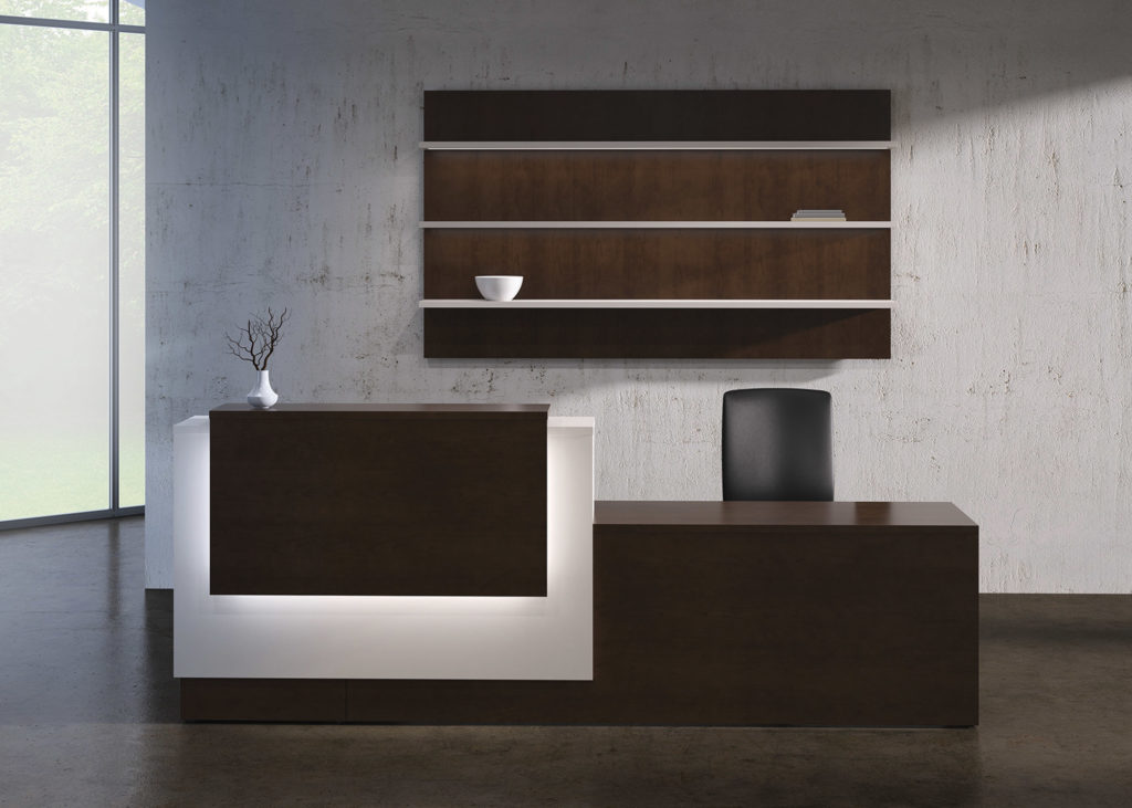 National Office Furniture Tessera Casegoods reception station