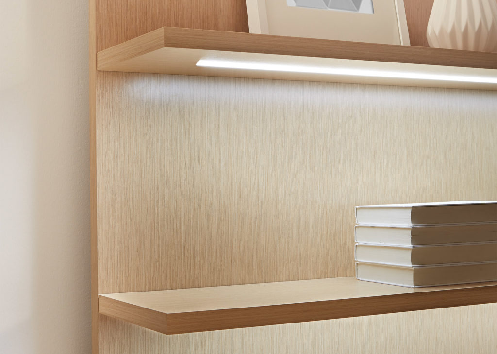 National Office Furniture Tessera Casegoods shelf detail with LED light