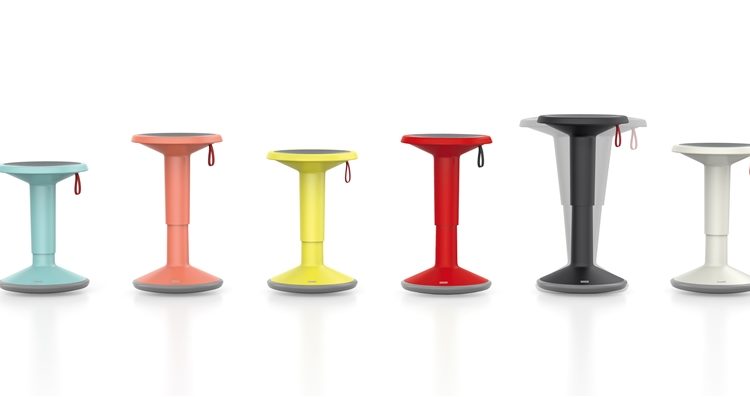 Up Stool six stools in all different colors: blue, orange, yellow, red, black, white