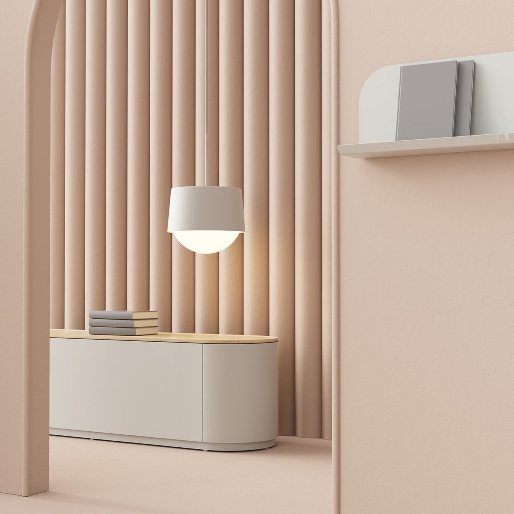 Most Modest Atlas Pendant gray in peach-colored room