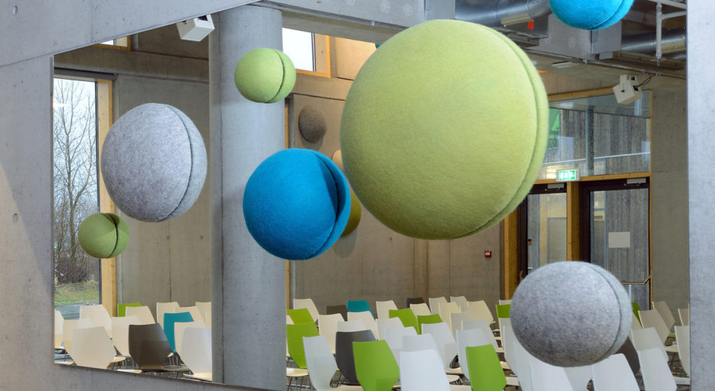 Unika Vaev Kula six units in green, blue, and gray in presentation room