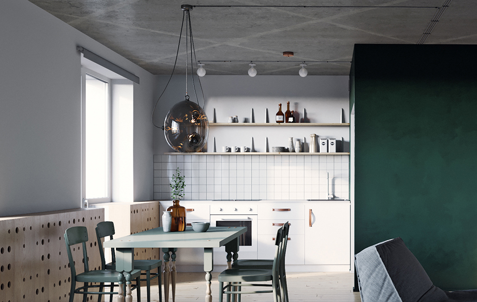 Innermost Membrane Pendant Lamp above table in modern kitchen
