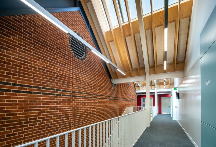 Metsa Wood Kerto LVL Cranleigh School remodel interior vestibule