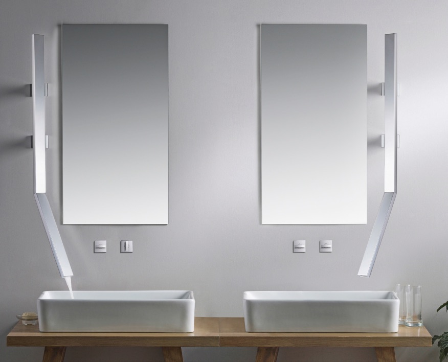 Isenberg Infinity Faucet two faucets with dual vanities close-up