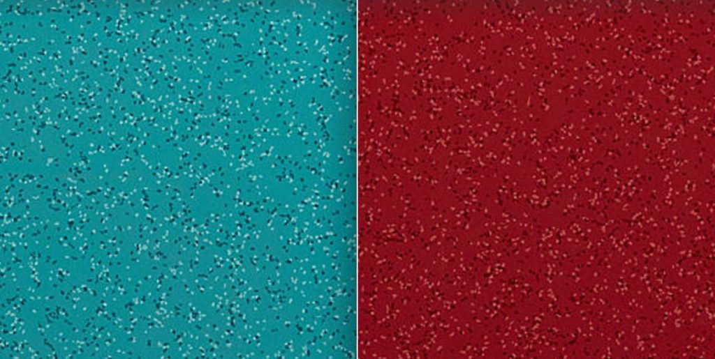 Mohawk Group True Hues rubber flooring collection bicycle red and surfer blue