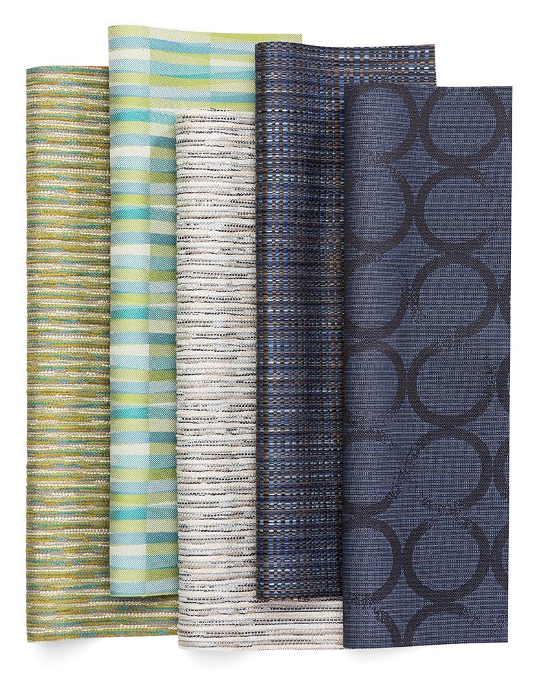 sample Celliant fabrics from CF Stinson five fabrics in different colors and patterns