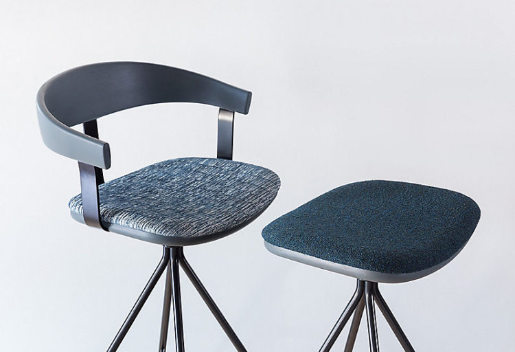 HBF Essens Stool two stools one with backrest both in blue-gray color palette