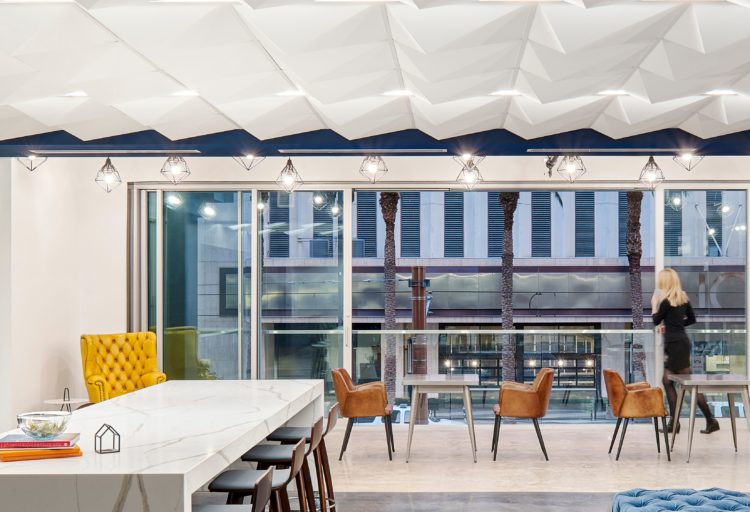 Above View ceiling tile Pyramid 4 white in modern office setting