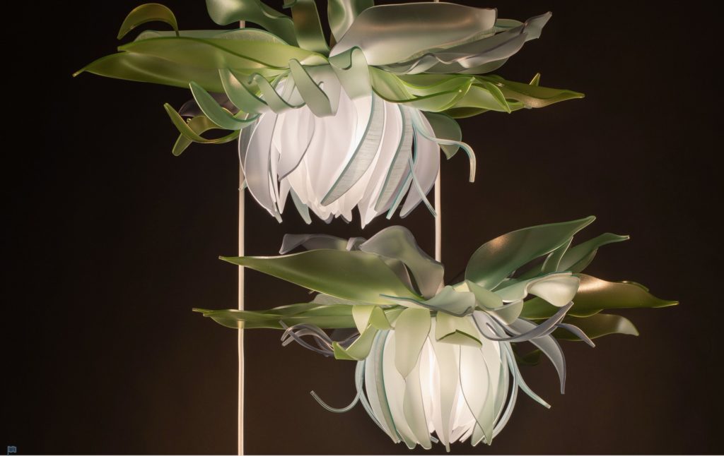 LightArt Botanical pendant two pendants white with green leaves