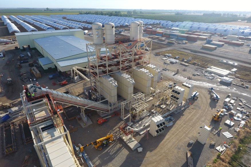 CalPlant rice straw MDF birds-eye view of factory