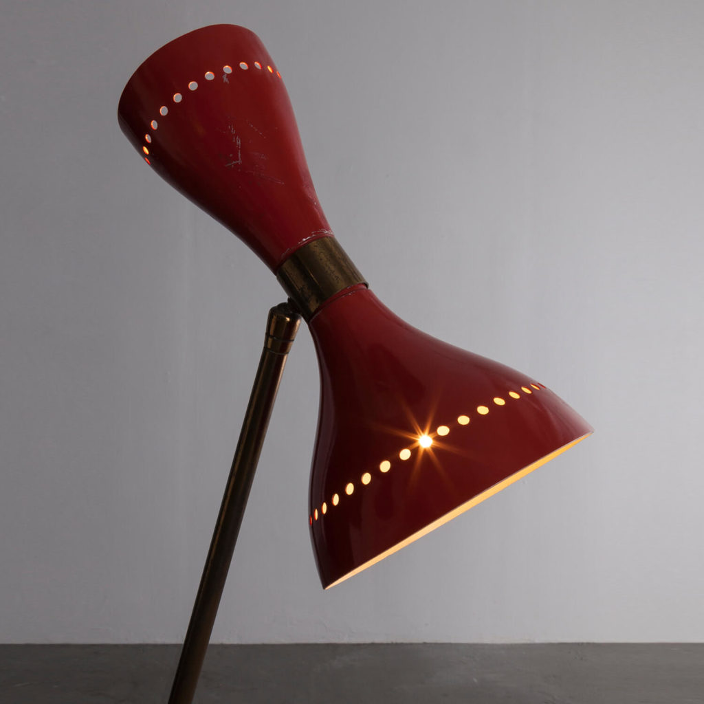 R & Company Italy, 1950s lamp close up of red shade