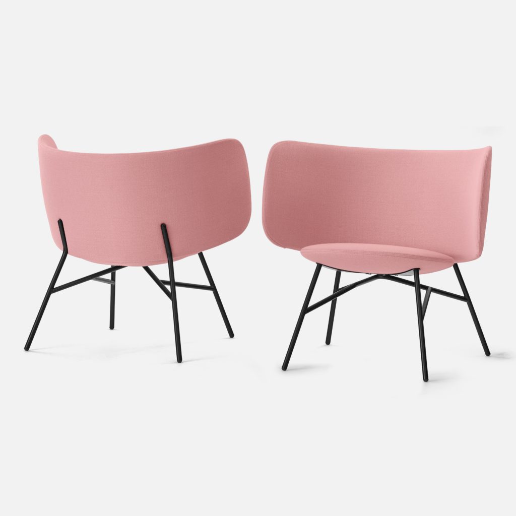 Hightower Stella Chair two chairs angled view of front and angled view of back both pink white background