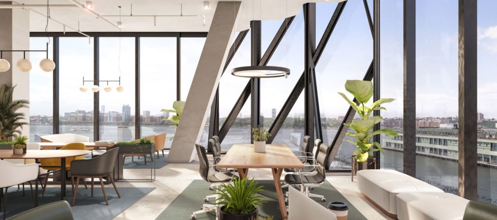 Studio Gang Solar Carve interior image with cafe tables and benches