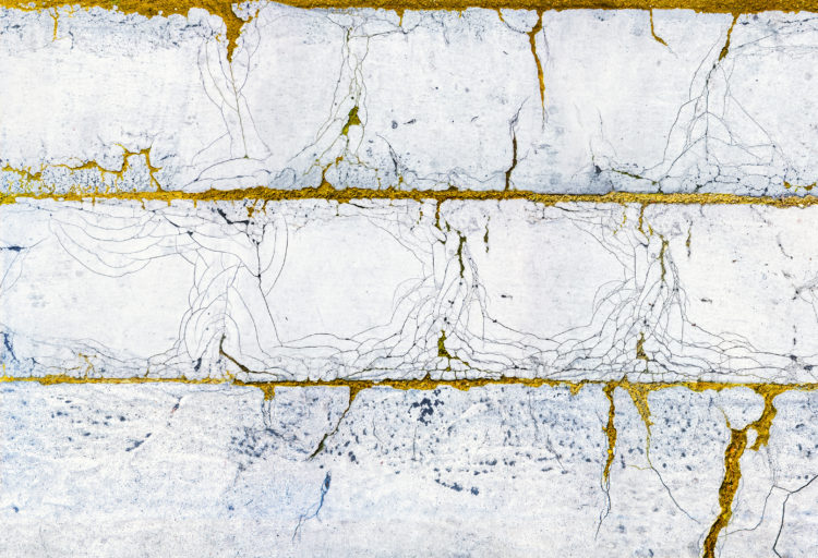 Wallpepper's Special Systems kintsugi design looks like white deeply textured wood
