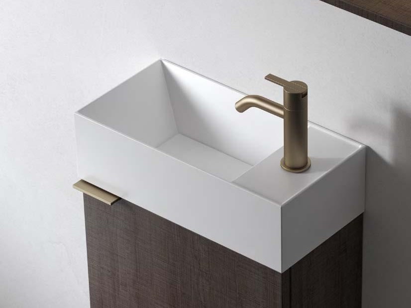 Inbani Facett washbasin view from above with vanity partially visible