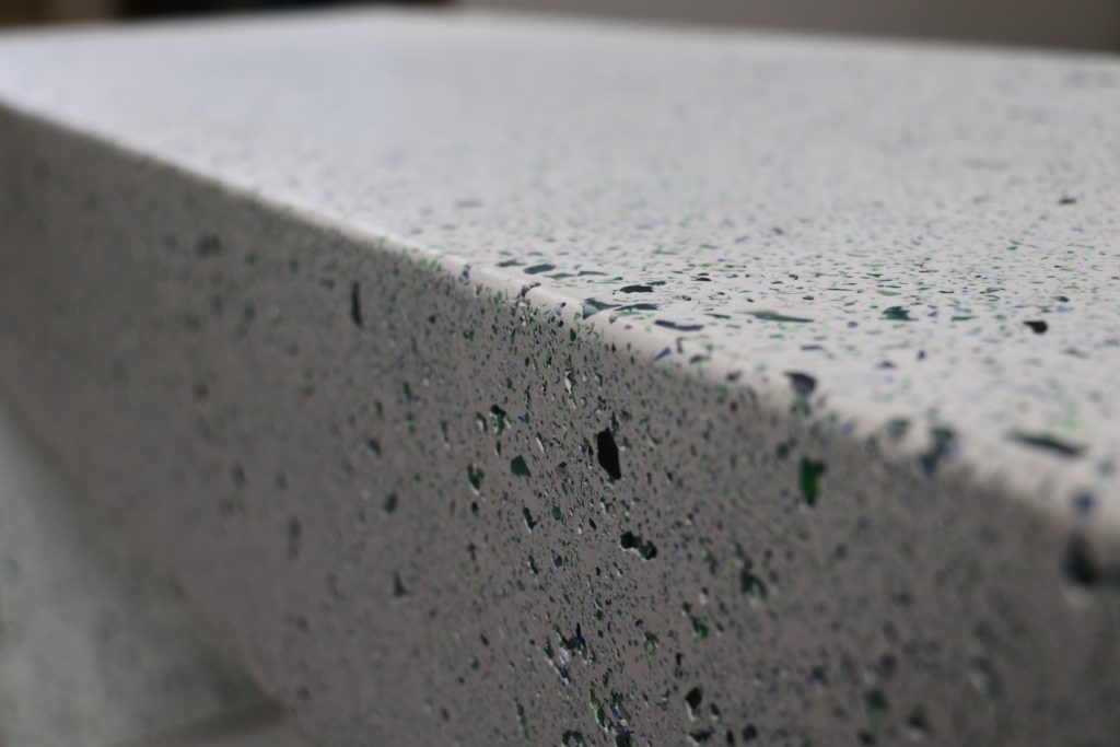 Zachary A. waterfall table white terrazzo detail